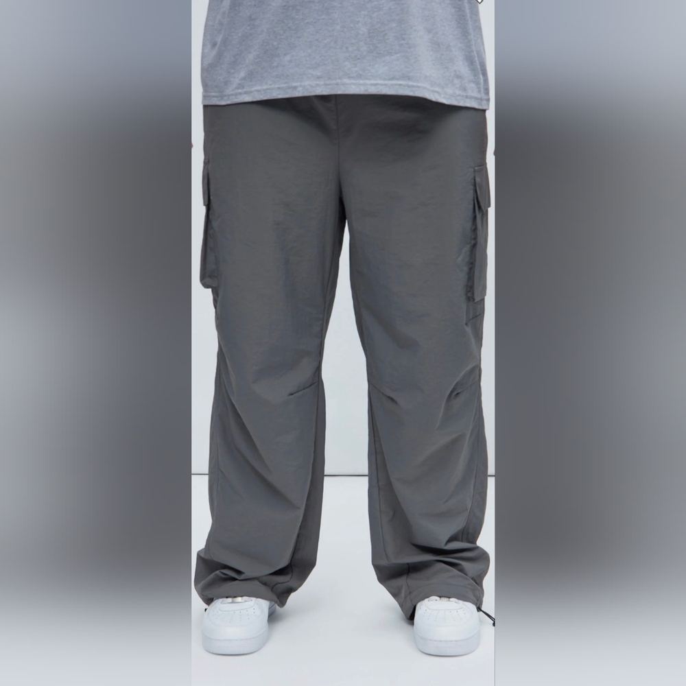 Men's Gray Wide Leg Baggy Nylon Pants size Large